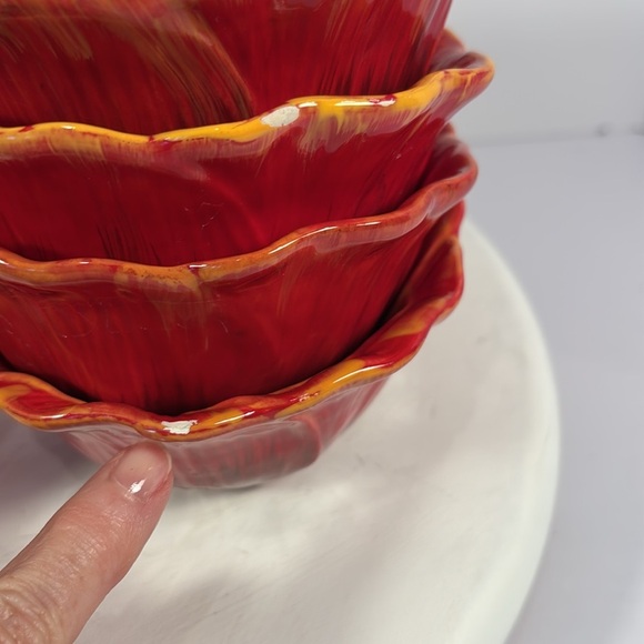 9 Pier 1 Imports Poppies Handpainted Earthenware Salad Bowls Rare Replacements - Picture 4 of 7